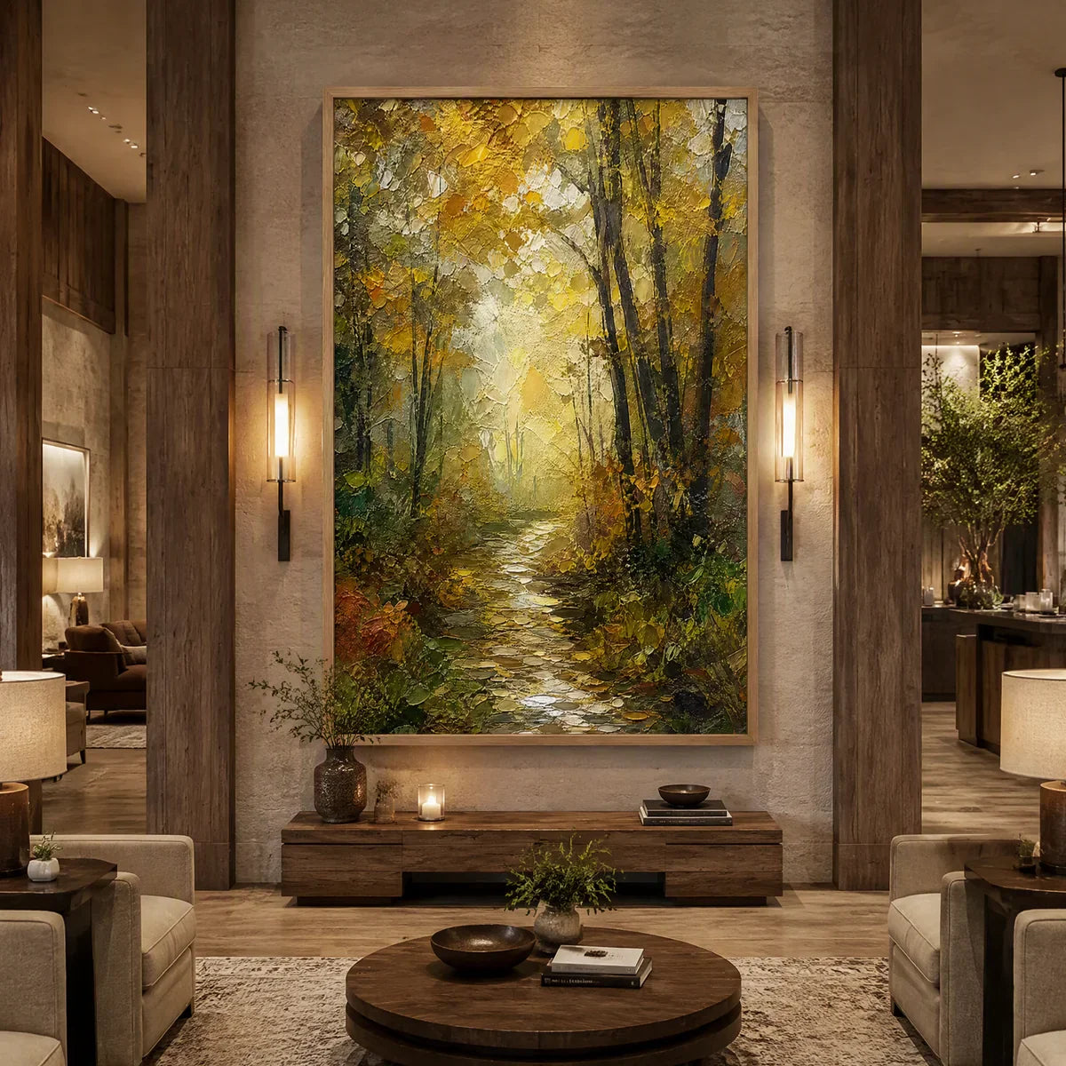 Forest Cathedral Light in a refined hotel interior with wood frame
