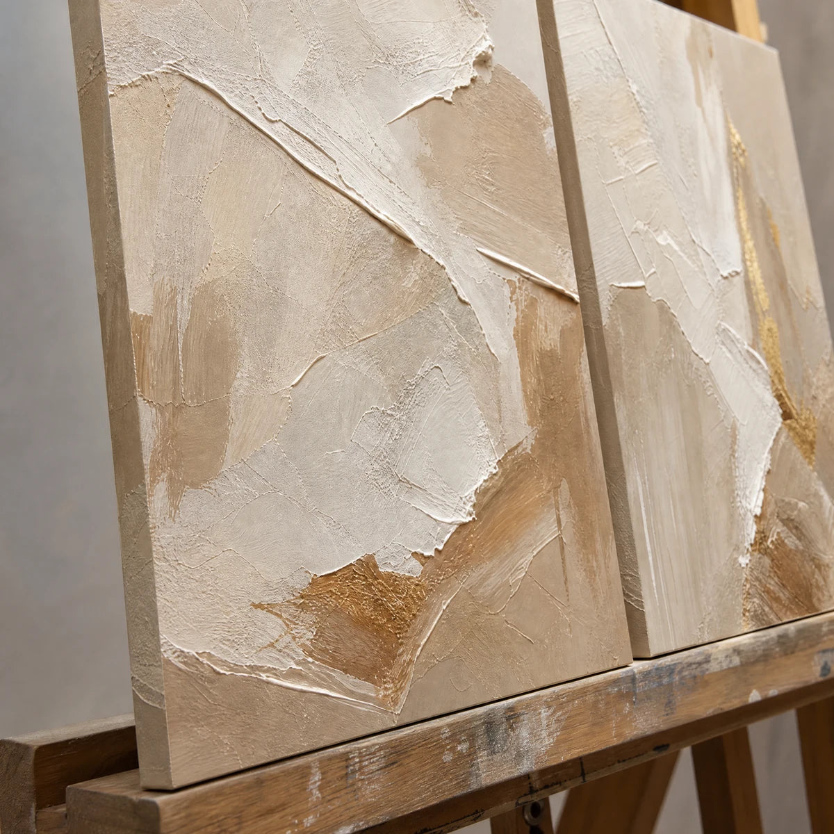 Close-up detail of Sandstone Passage Duet showing hand-painted texture and part of the frame