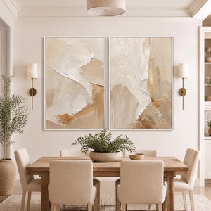 Sandstone Passage Duet in a refined dining room with white frame