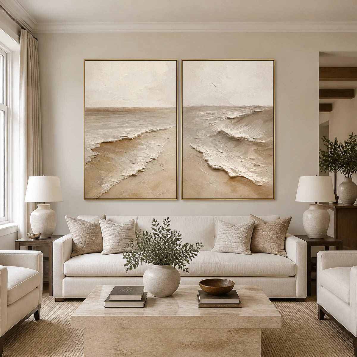 Coastal Fold Duet in a refined living room with gold frame