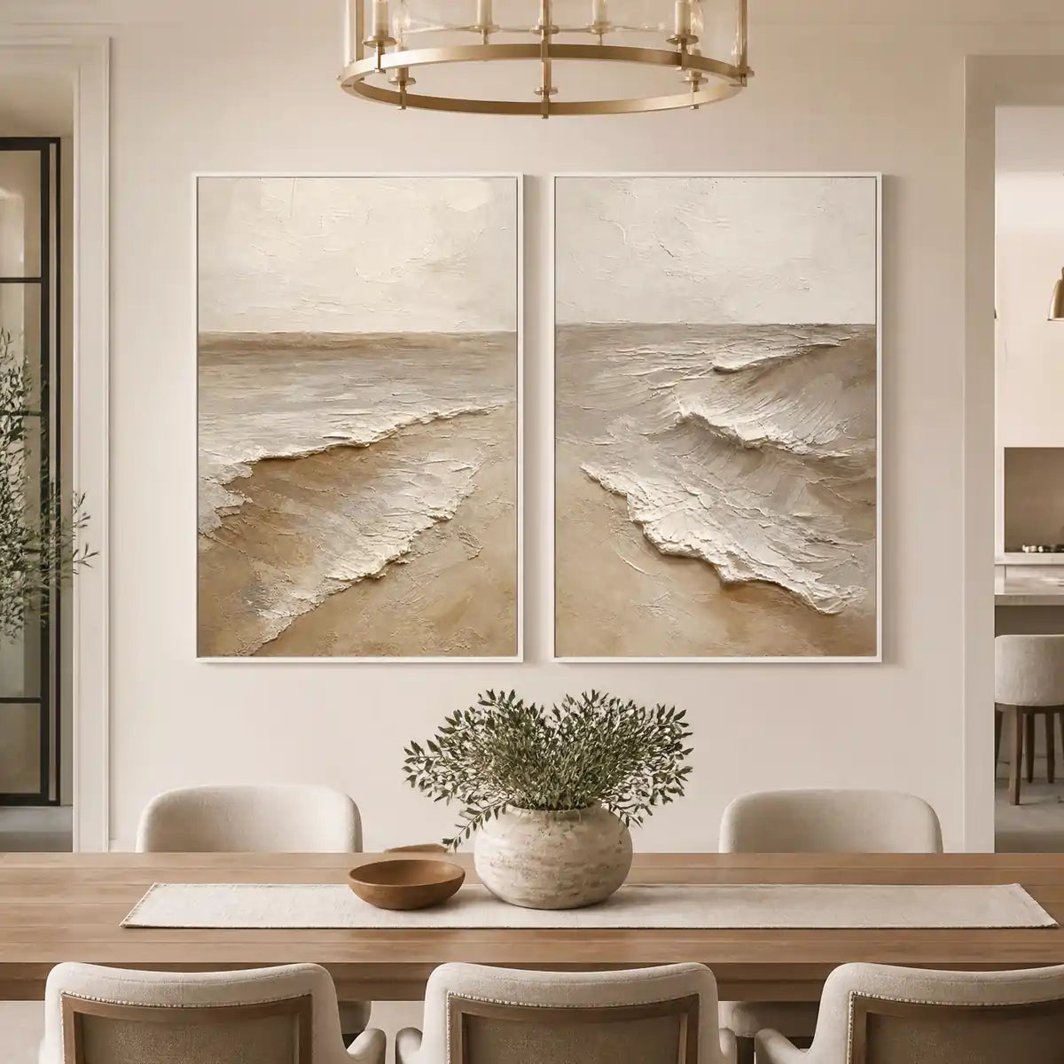 Coastal Fold Duet in a refined dining room with white frame