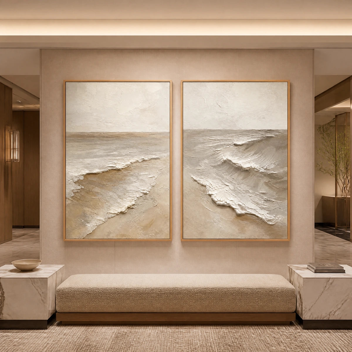 Coastal Fold Duet in a refined hotel interior with wood frame