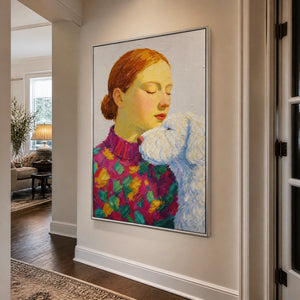 Patchwork Embrace in a refined entry hall with silver frame