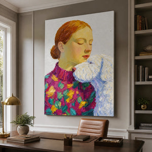 Patchwork Embrace in a refined office, frameless