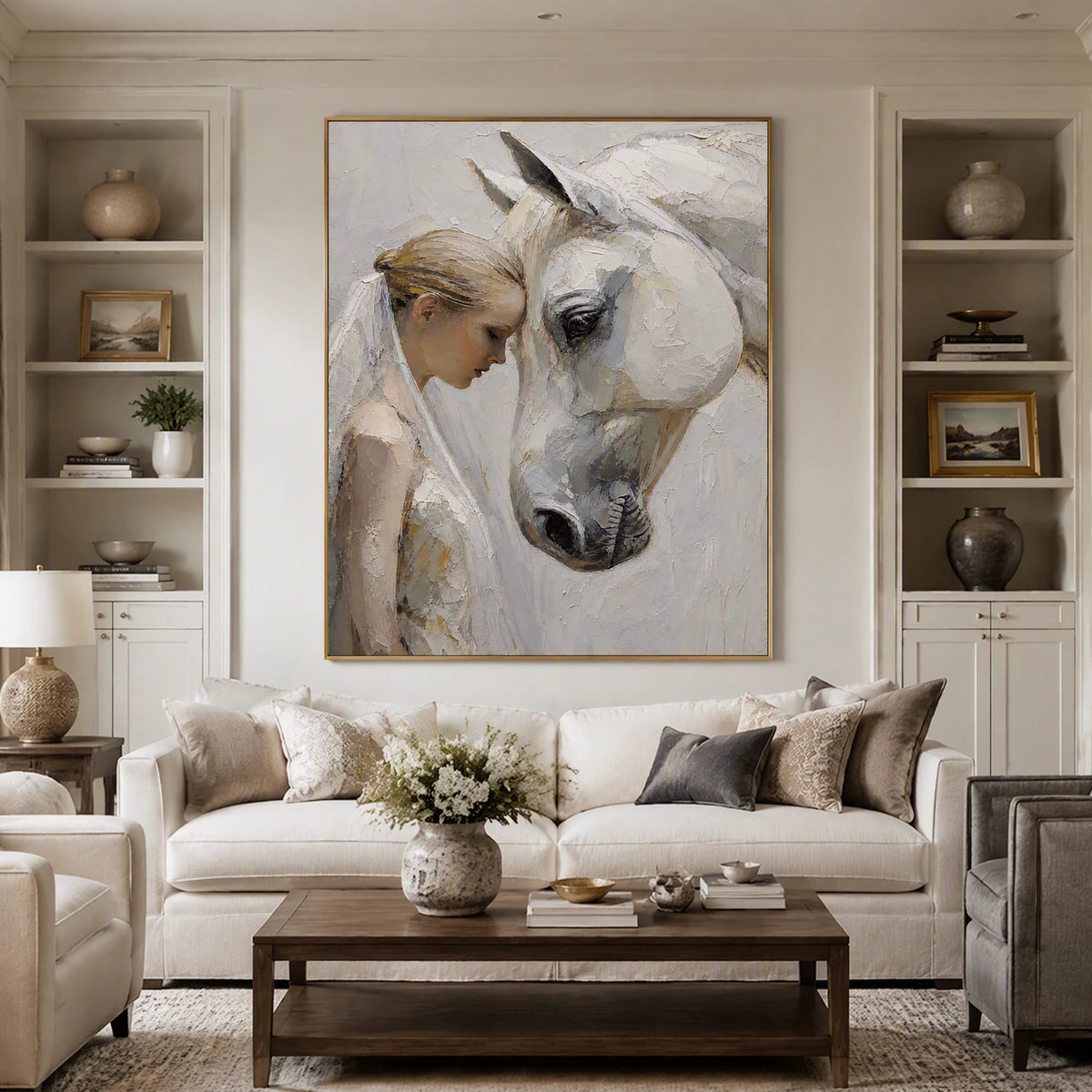 Quiet Bond in a refined living room with gold frame