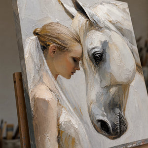 Close-up detail of Quiet Bond showing hand-painted texture and part of the frame