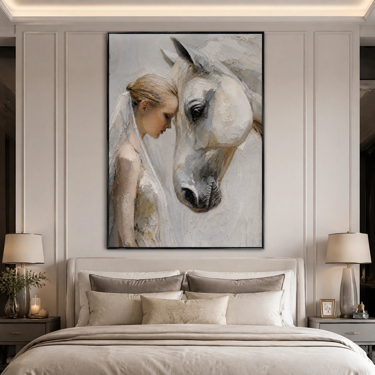 Quiet Bond in a refined bedroom with black frame
