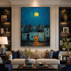 Moonlit Blue Quarter in a refined living room with gold frame