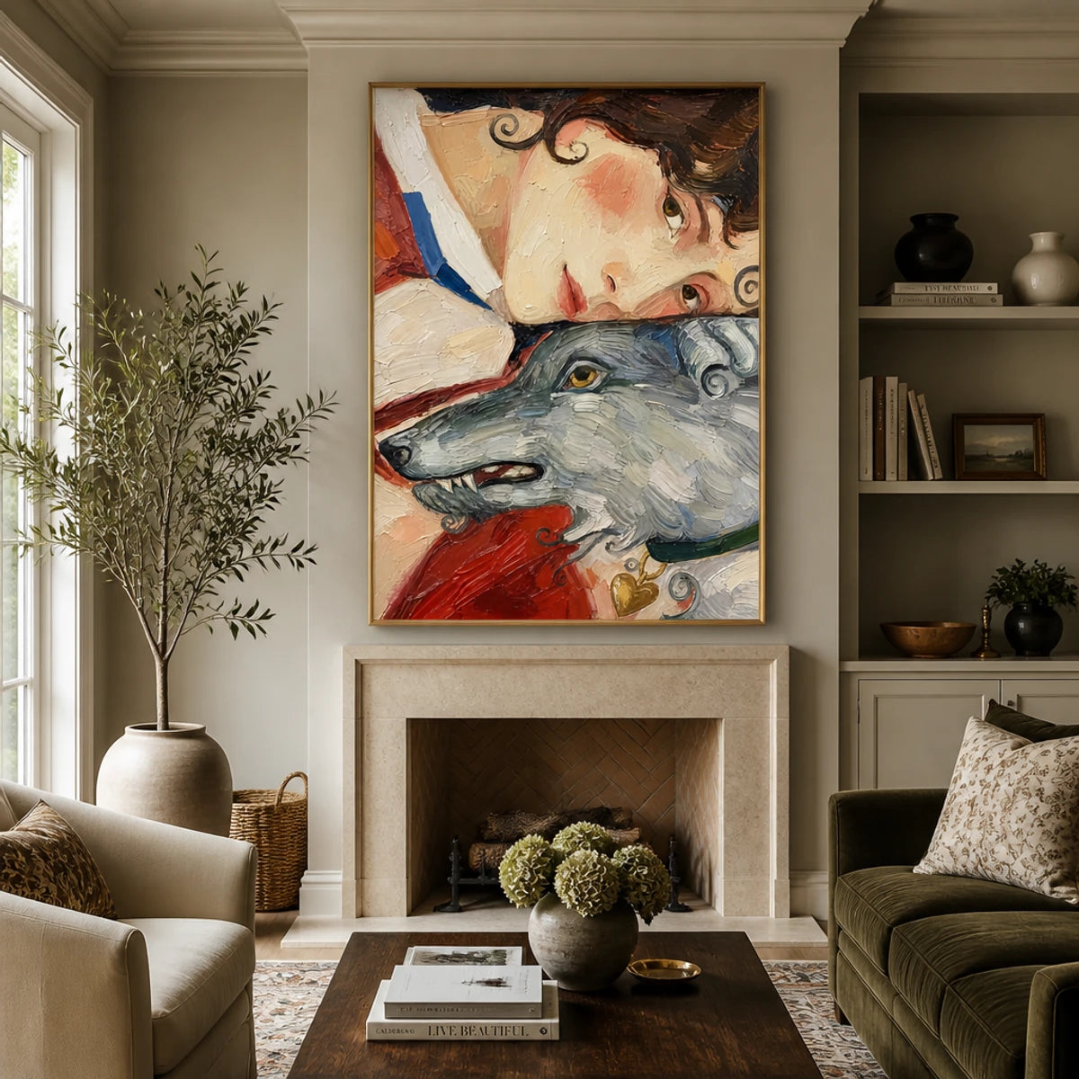 Foxtail Confidante in a refined living room with gold frame