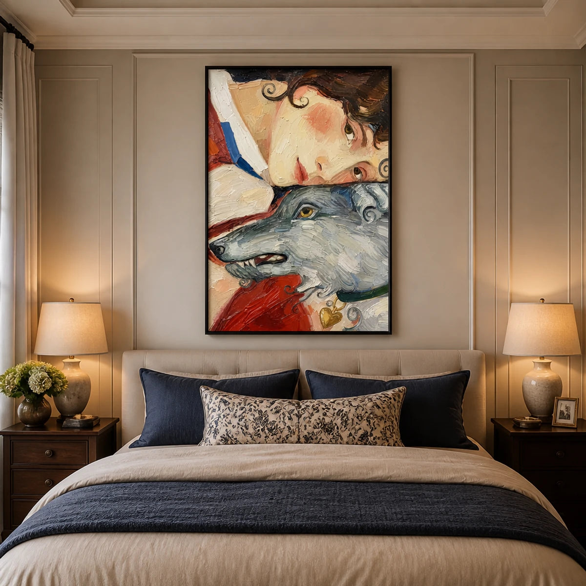 Foxtail Confidante in a refined bedroom with black frame
