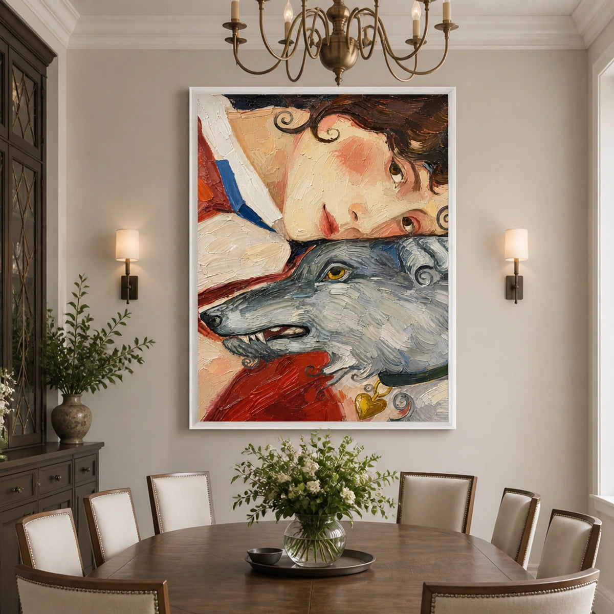 Foxtail Confidante in a refined dining room with white frame