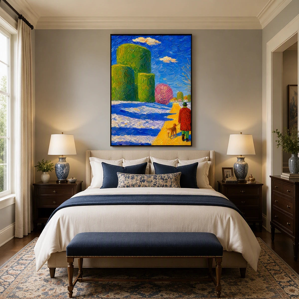 Garden Pilgrim in a refined bedroom with black frame