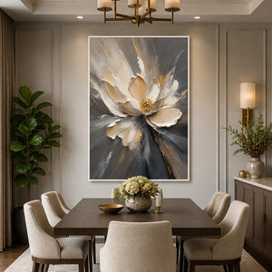 Shadow Bloom in a refined dining room with white frame
