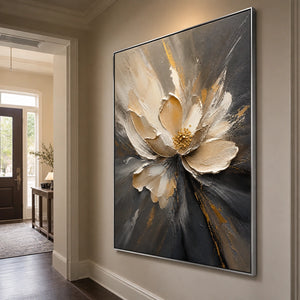 Shadow Bloom in a refined entry hall with silver frame