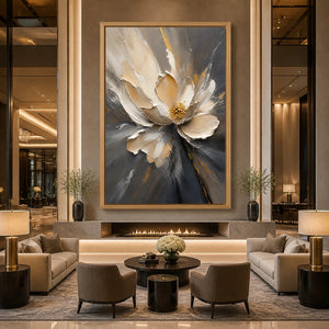 Shadow Bloom in a refined hotel interior with wood frame