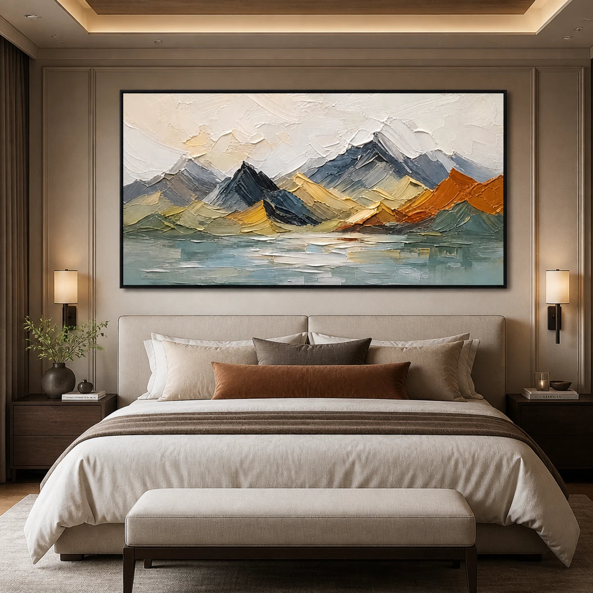 Alpine Mosaic Ridge in a refined bedroom with black frame