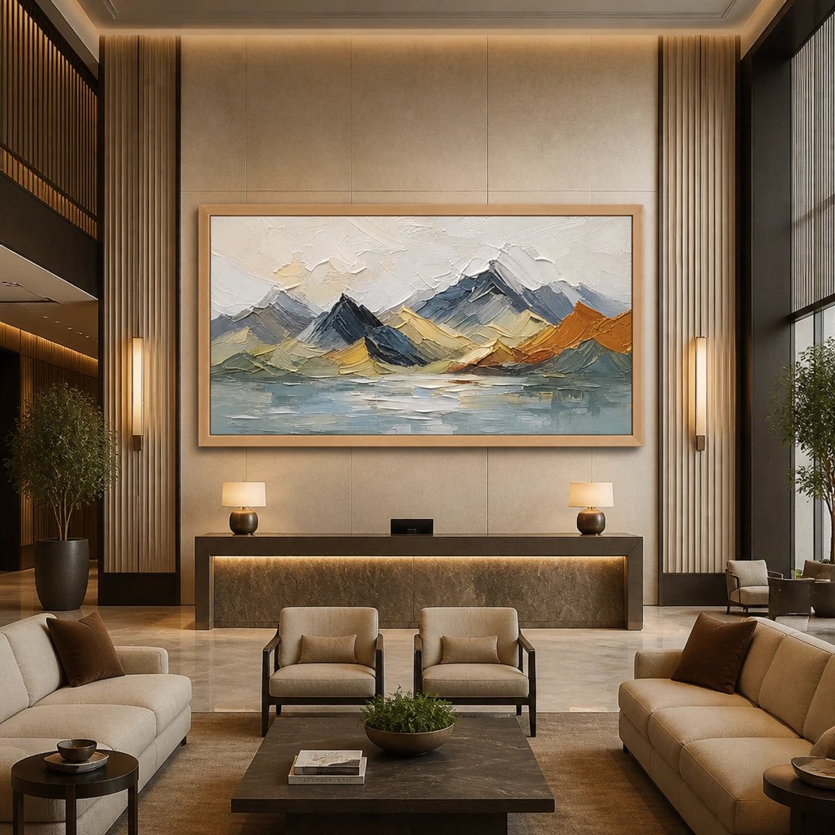 Alpine Mosaic Ridge in a refined hotel interior with wood frame