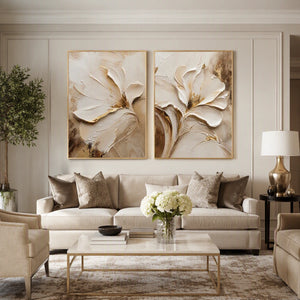 Ivory Bloom Duet in a refined living room with gold frame