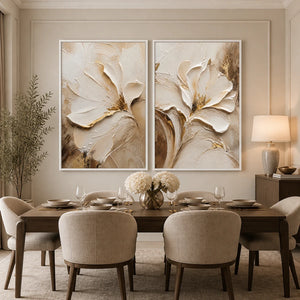 Ivory Bloom Duet in a refined dining room with white frame