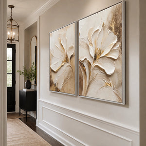 Ivory Bloom Duet in a refined entry hall with silver frame