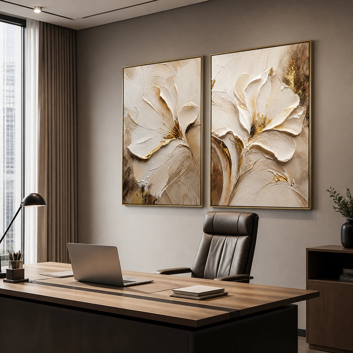 Ivory Bloom Duet in a refined office, frameless