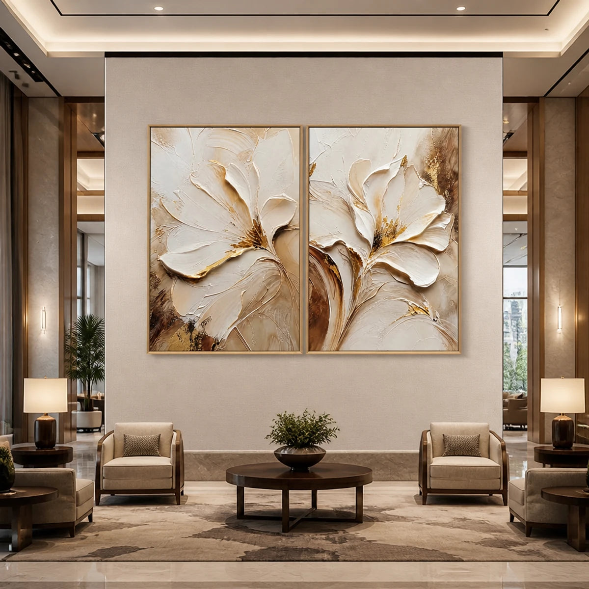 Ivory Bloom Duet in a refined hotel interior with wood frame