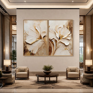 Ivory Bloom Duet in a refined hotel interior with wood frame