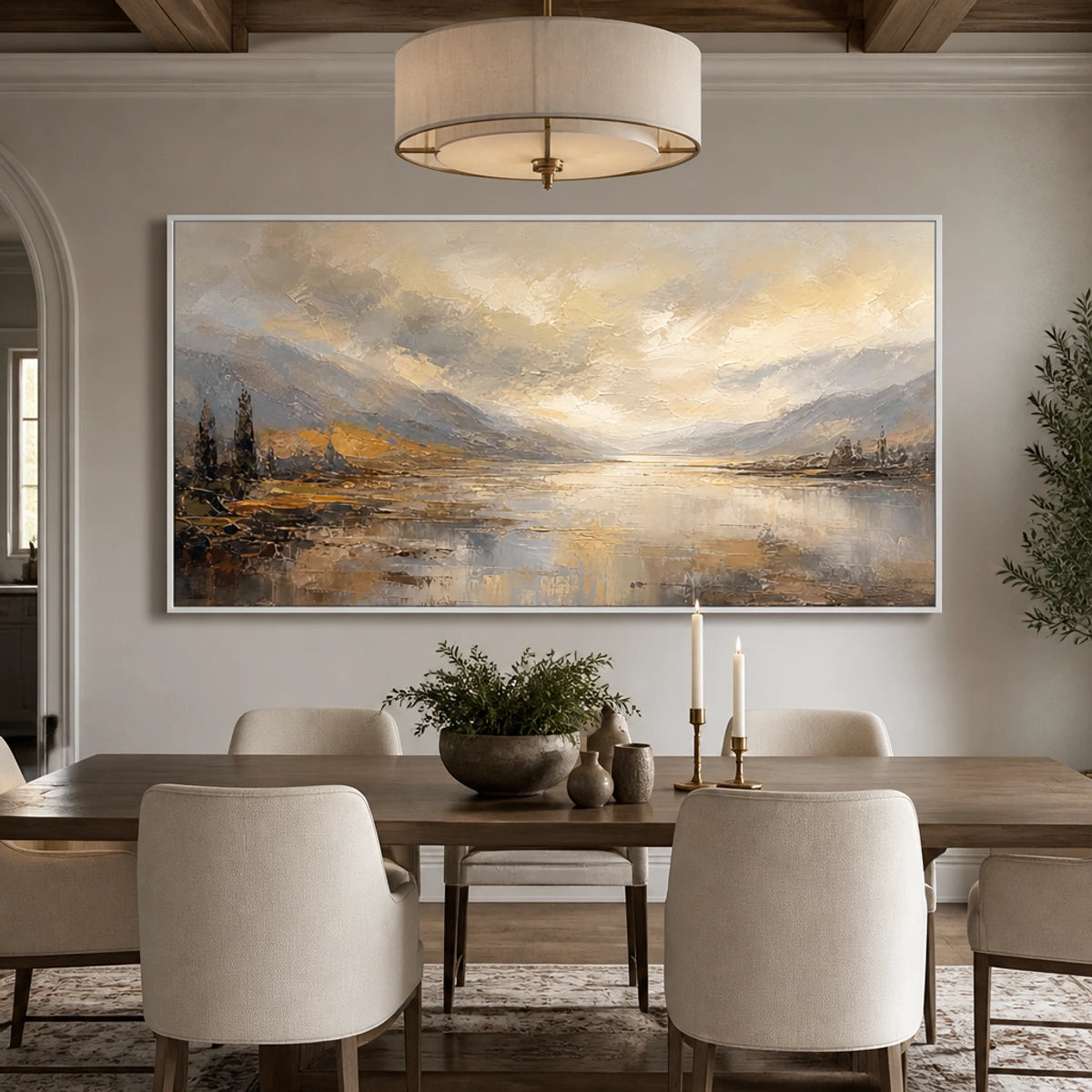Veiled Valley Light in a refined dining room with white frame