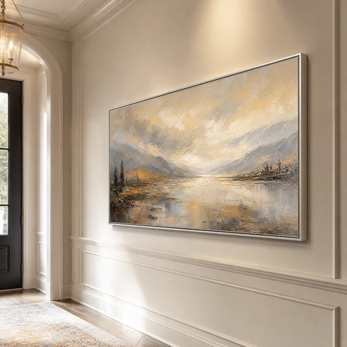 Veiled Valley Light in a refined entry hall with silver frame