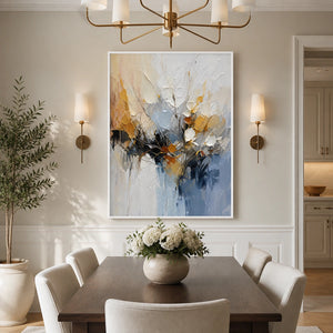 Blue Gilded Bloom in a refined dining room with white frame
