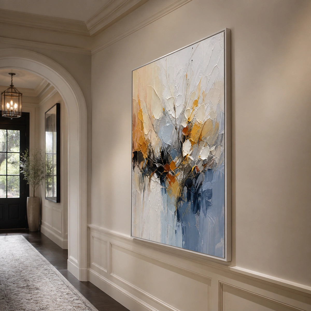 Blue Gilded Bloom in a refined entry hall with silver frame