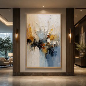 Blue Gilded Bloom in a refined hotel interior with wood frame