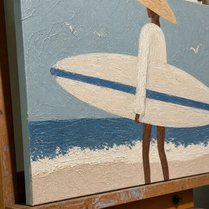 Close-up detail of Coastline Bearer showing hand-painted texture and part of the frame