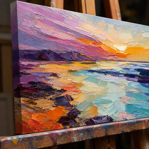 Close-up detail of Violet Tide Glow showing hand-painted texture and part of the frame