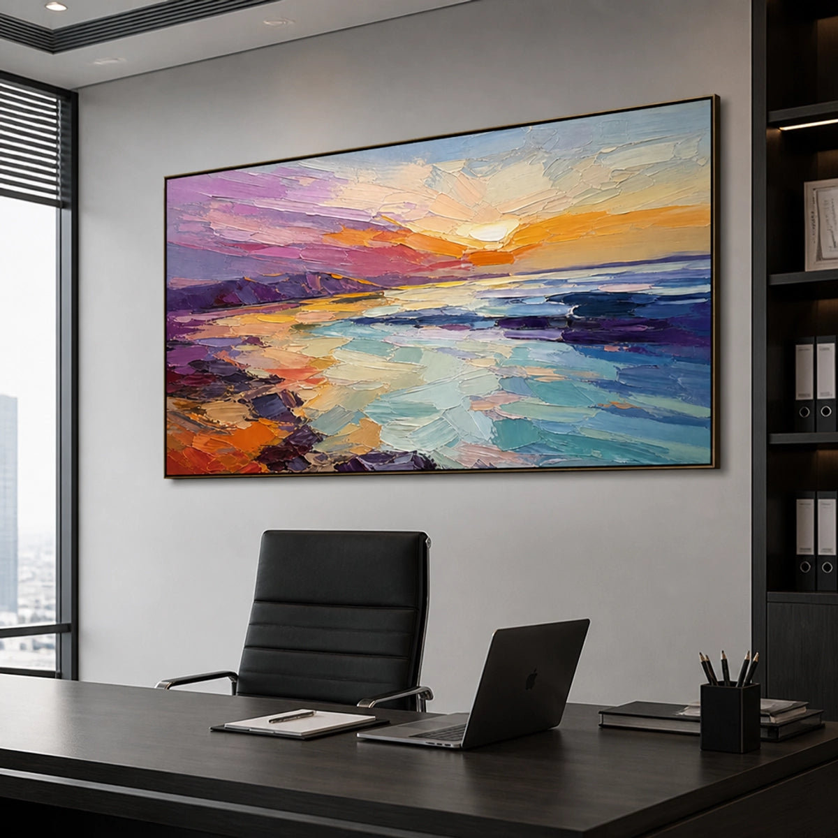 Violet Tide Glow in a refined office, frameless