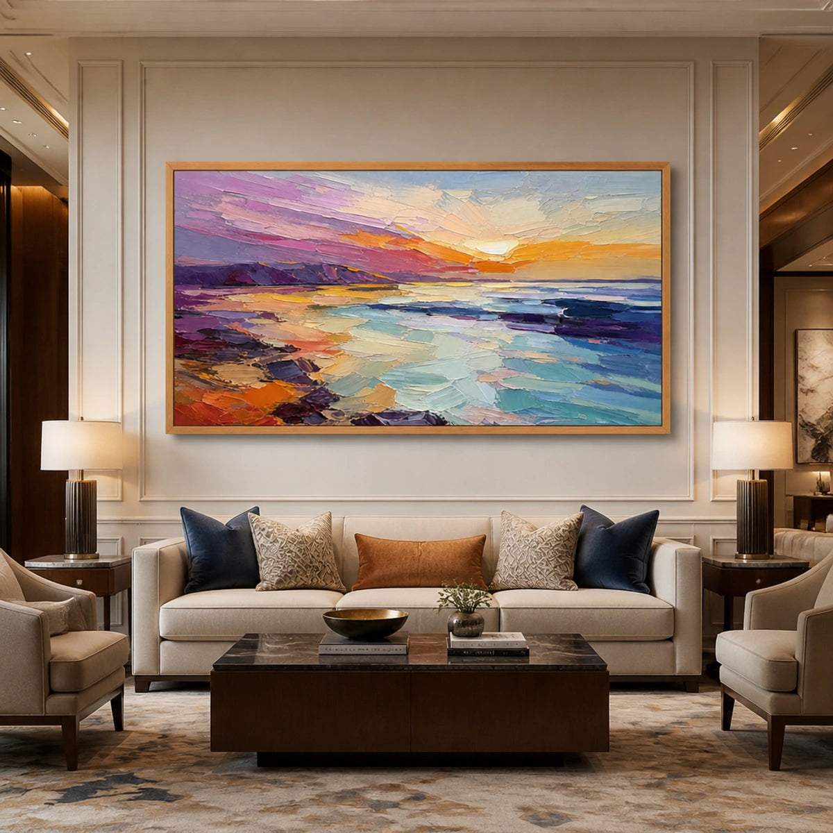 Violet Tide Glow in a refined hotel interior with wood frame