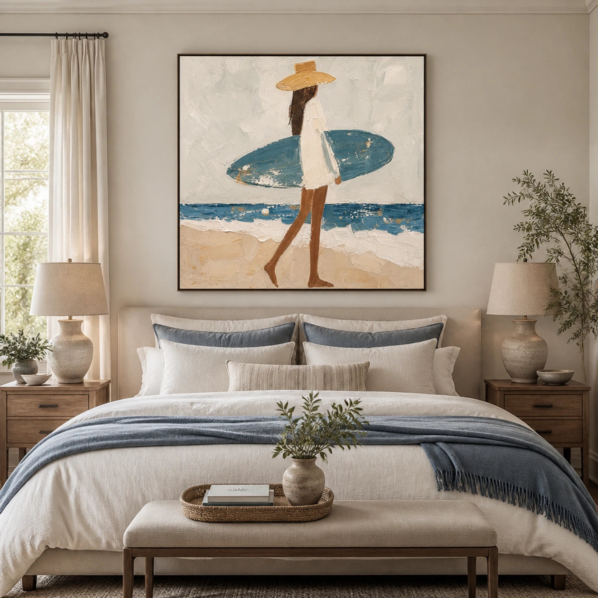 Shoreline Walk in a refined bedroom with black frame