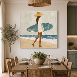 Shoreline Walk in a refined dining room with white frame