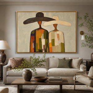 Sun Hat Duo in a refined living room with gold frame