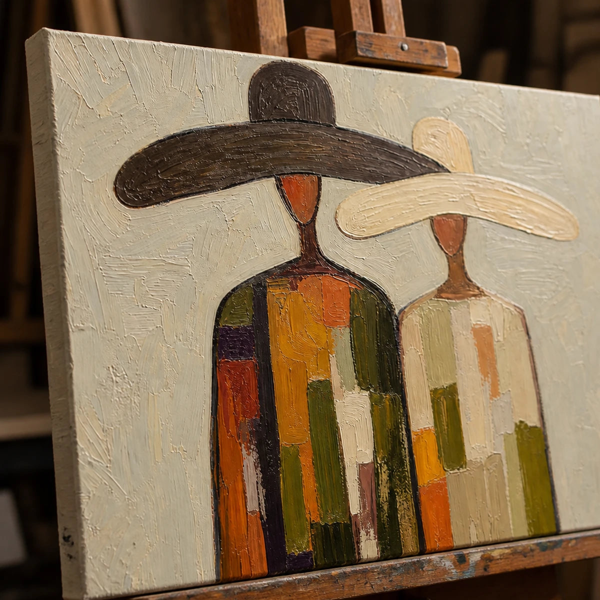 Close-up detail of Sun Hat Duo showing hand-painted texture and part of the frame