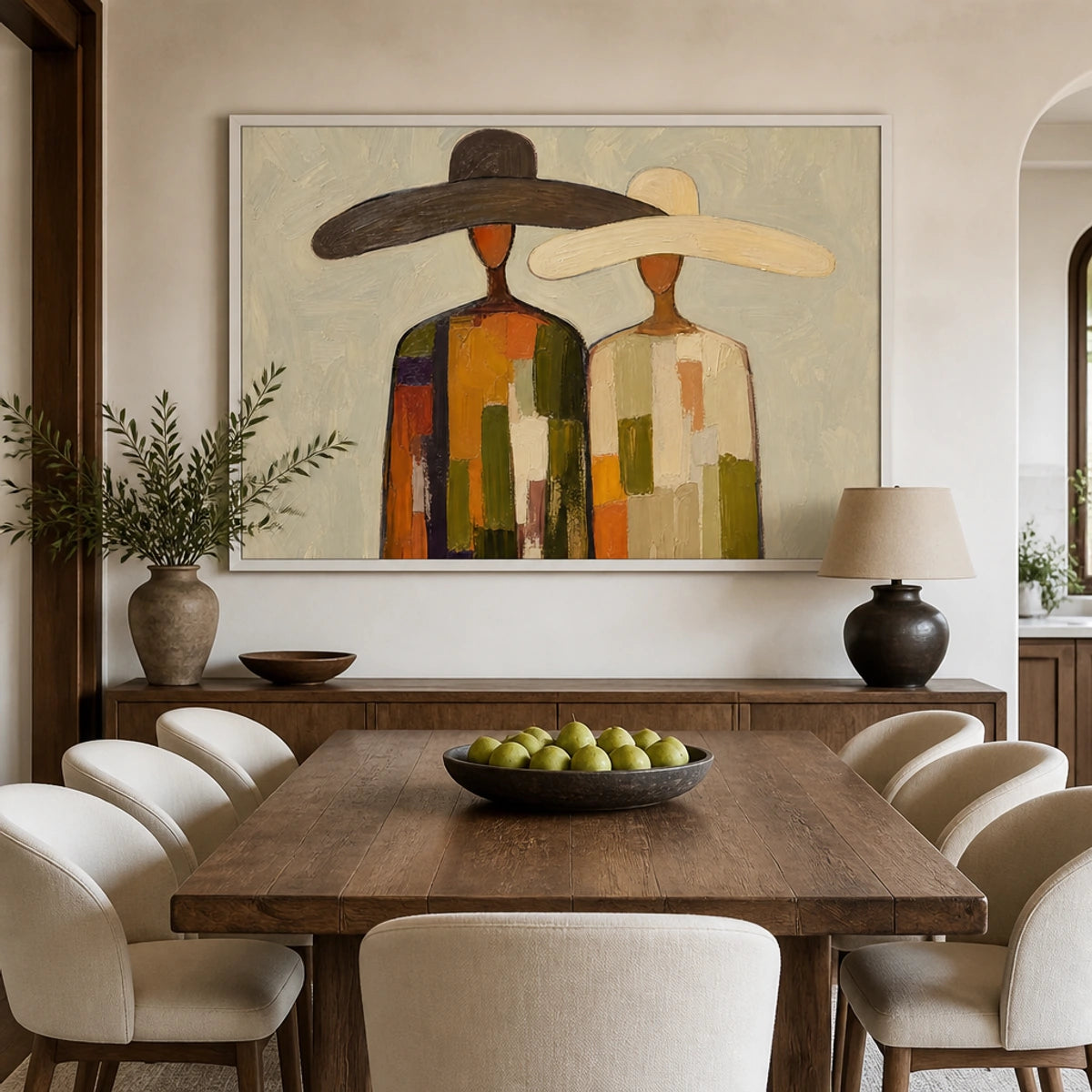 Sun Hat Duo in a refined dining room with white frame