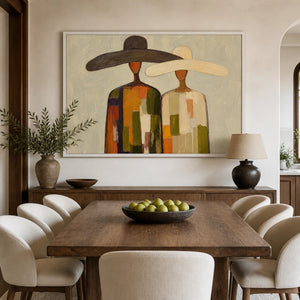 Sun Hat Duo in a refined dining room with white frame
