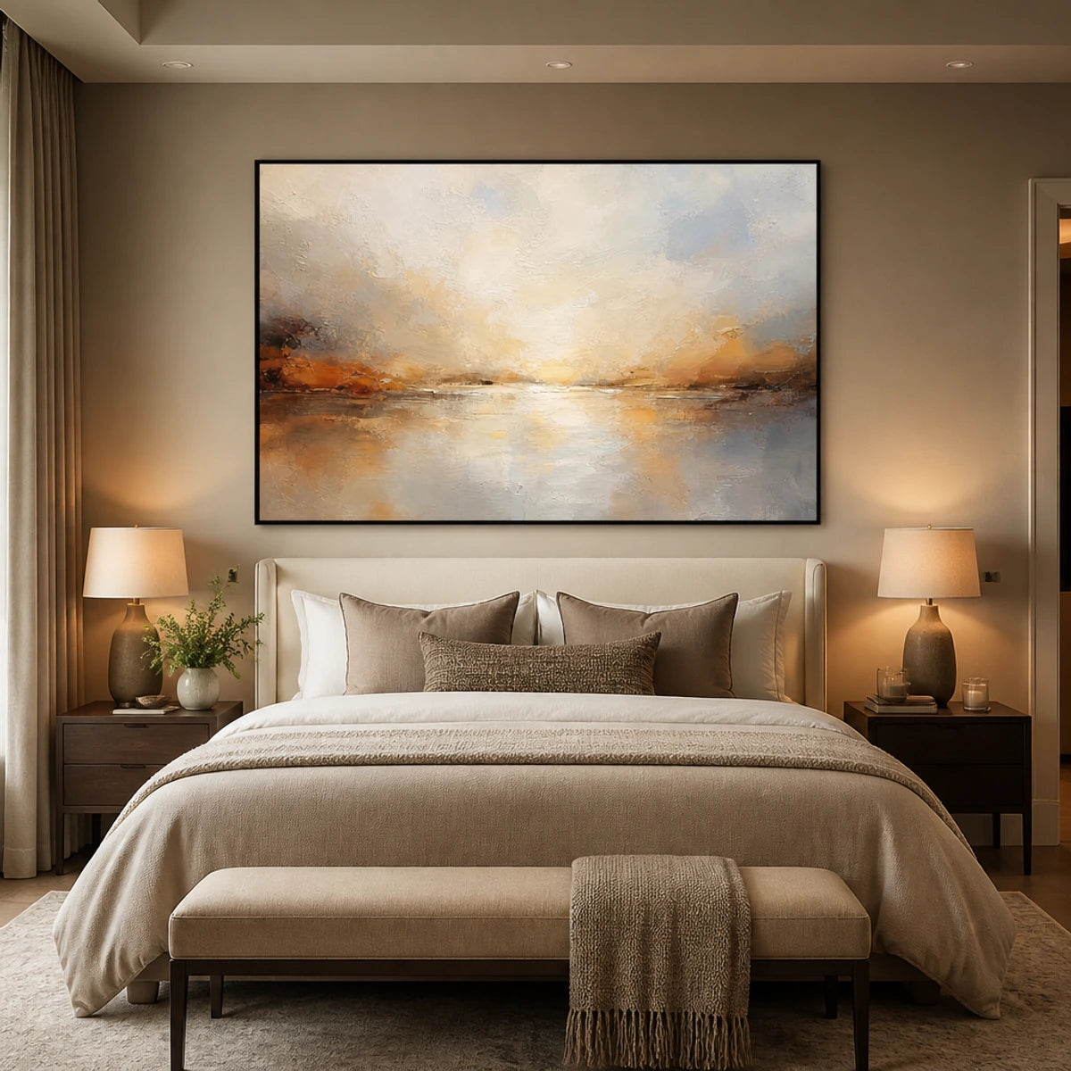 Horizon Afterlight in a refined bedroom with black frame