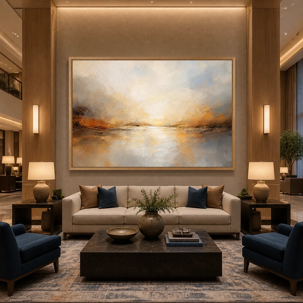 Horizon Afterlight in a refined hotel interior with wood frame