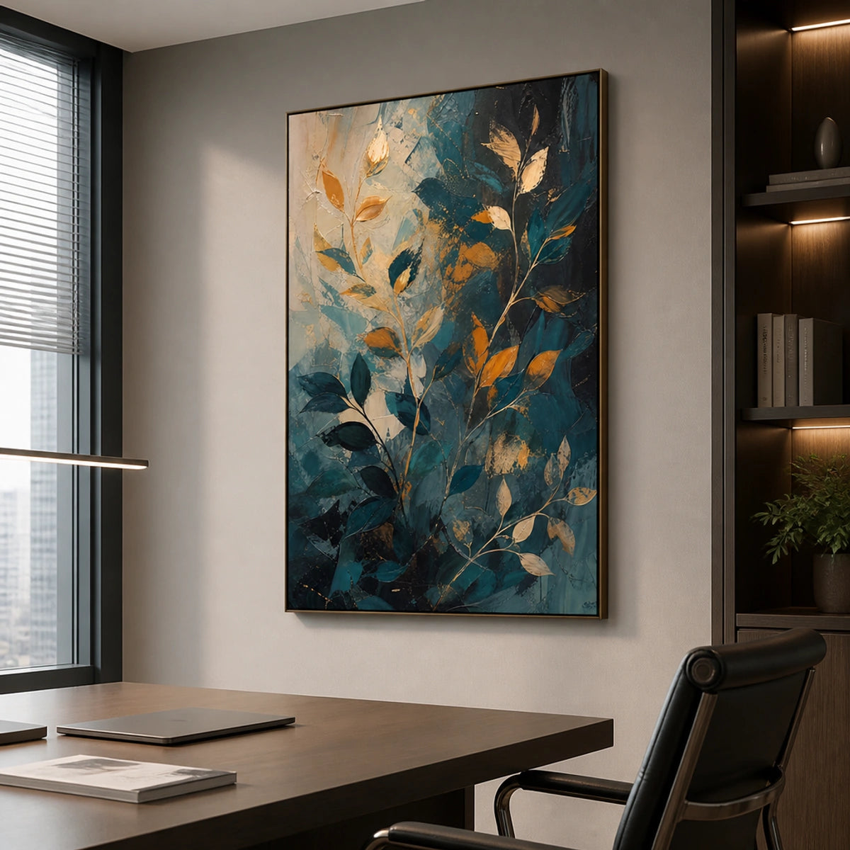 Botanical Nightfall in a refined office, frameless