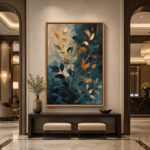 Botanical Nightfall in a refined hotel interior with wood frame