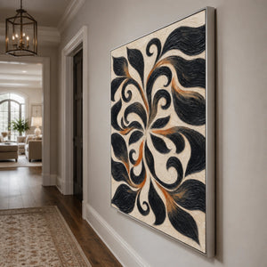 Noir Botanical Scroll in a refined entry hall with silver frame