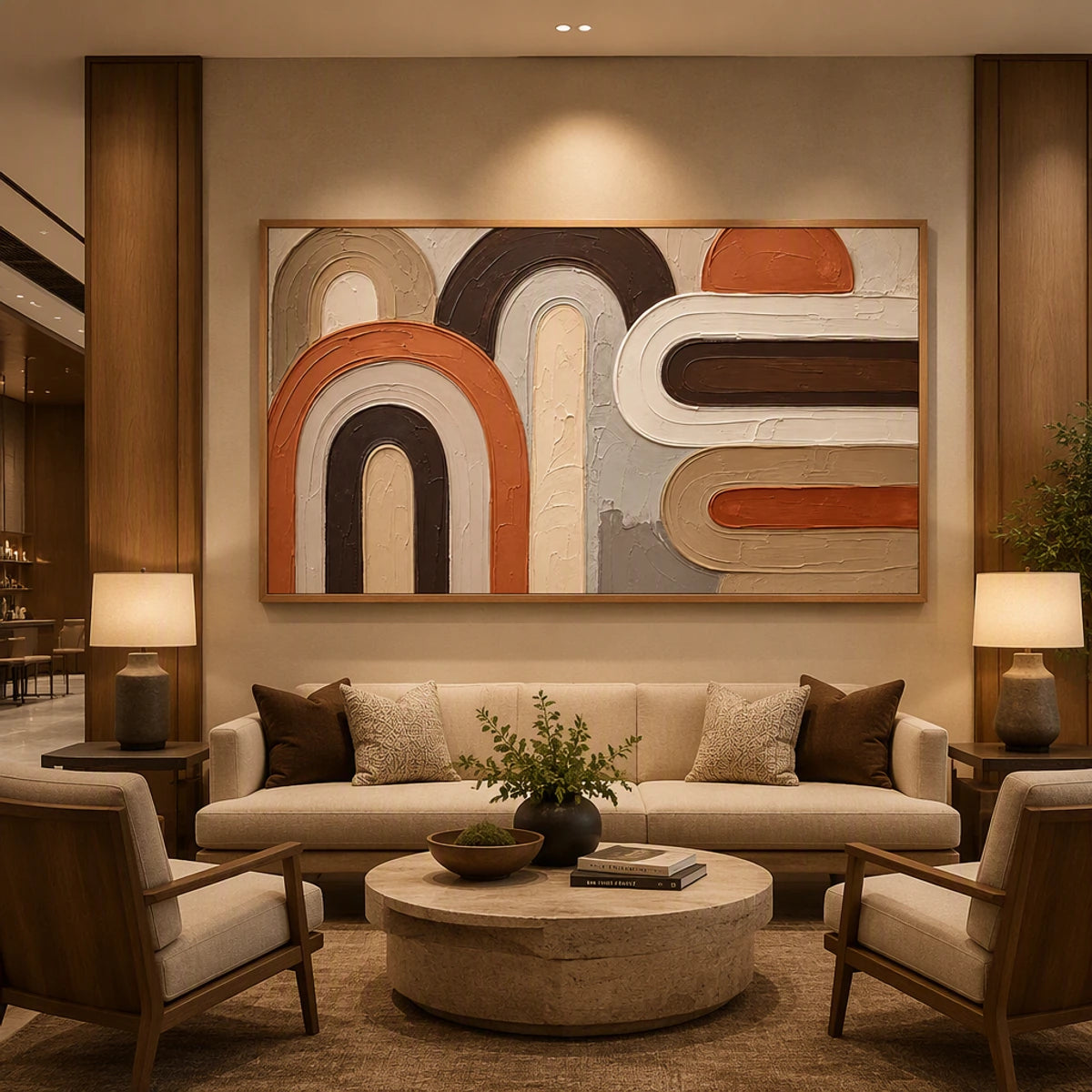 Modern Arches Horizon in a refined hotel interior with wood frame