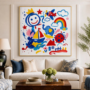 Joyful Daydream in a refined living room with gold frame