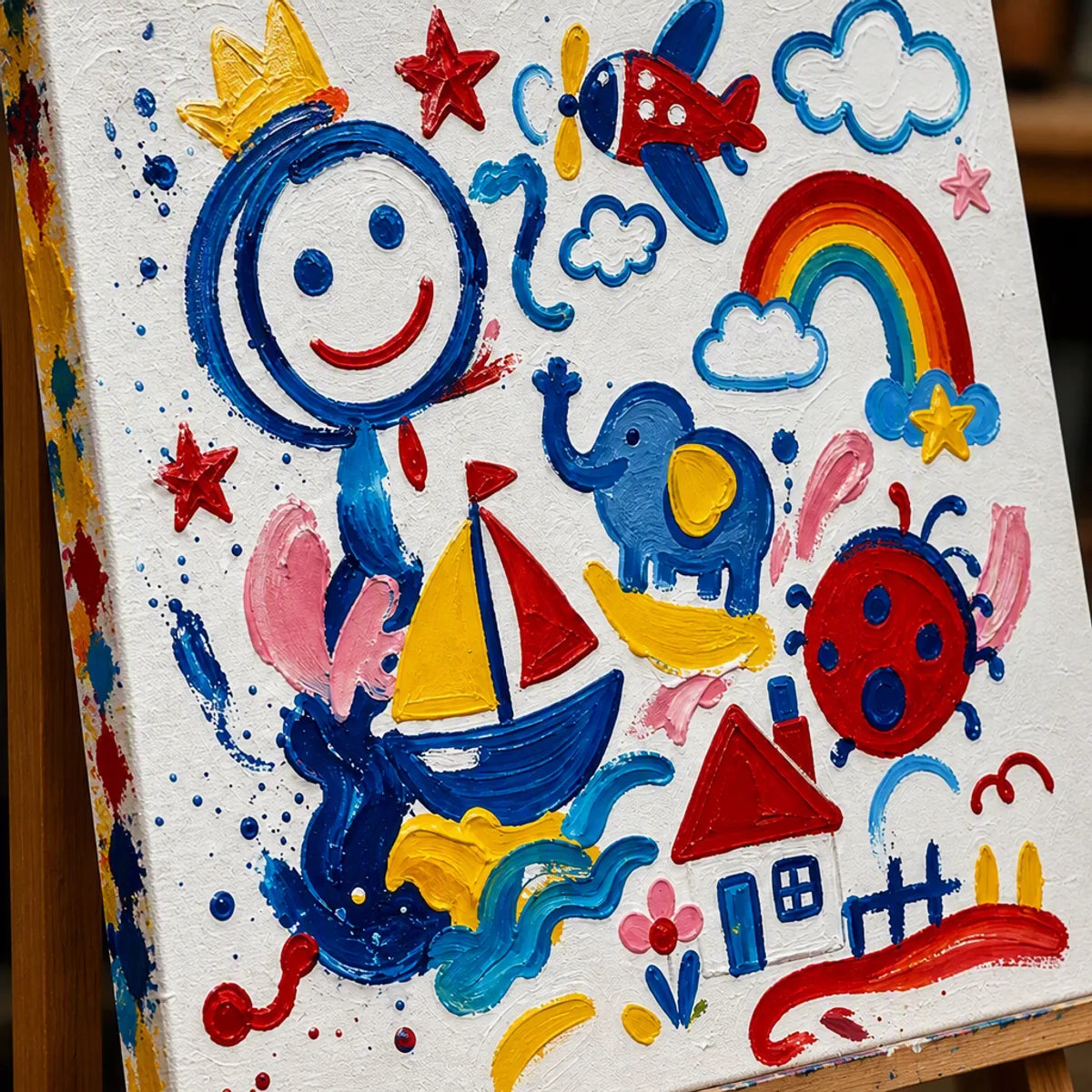 Close-up detail of Joyful Daydream showing hand-painted texture and part of the frame